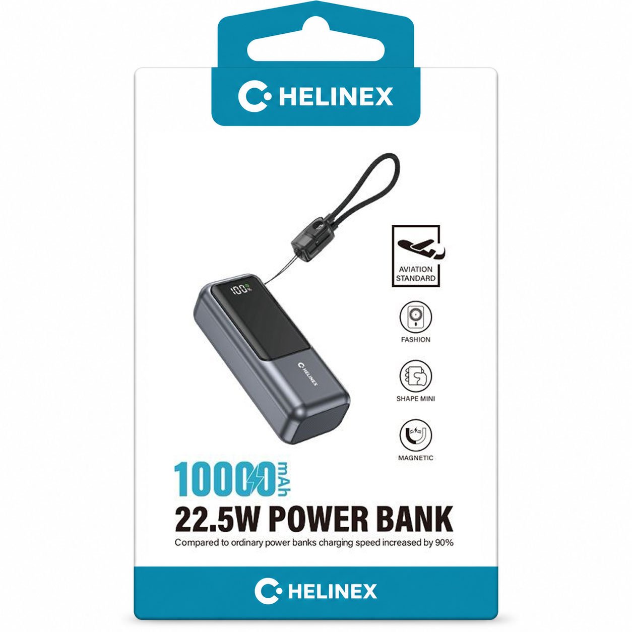 HELINEX 10000mAh Powerbank – 100W Ultra-Fast PD mit integriertem Kabel