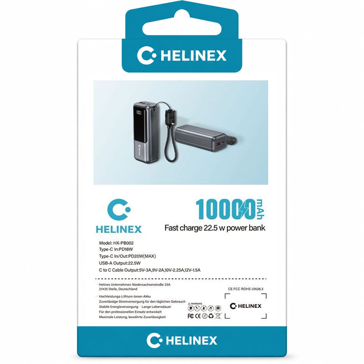 HELINEX 10000mAh Powerbank – 100W Ultra-Fast PD mit integriertem Kabel – Bild 2