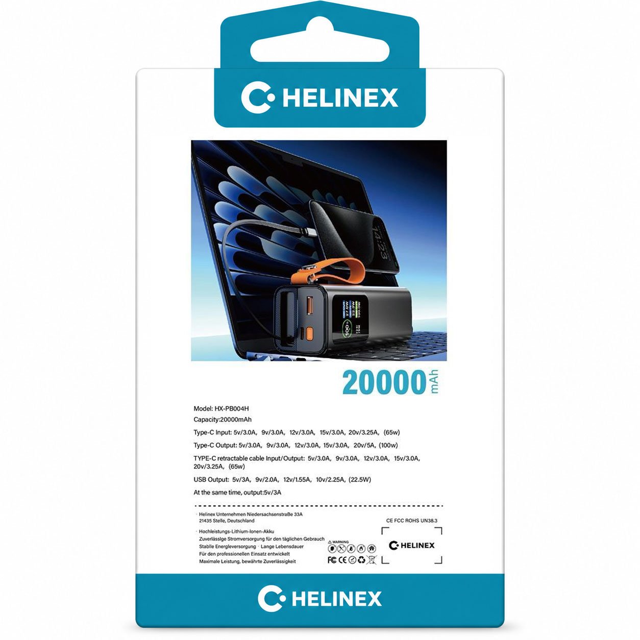 HELINEX 20000mAh Powerbank – 100W Ultra-Fast PD mit integriertem Kabel – Bild 2